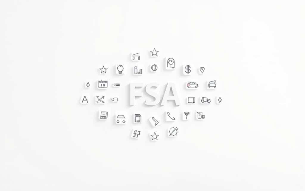 A glossary of common financial terms related to flexible spending accounts (FSA), depicted with a crisp, minimalist aesthetic. A clean white background sets the stage, while a central arrangement of meticulously rendered icons and symbols representing various FSA components, such as medical expenses, dependent care, and transportation costs, floats gracefully against the backdrop. The icons are rendered with a subtle, three-dimensional quality, casting soft shadows and conveying a sense of depth and dimension. The overall composition is balanced and harmonious, with a calming, professional tone that reflects the informative nature of the subject matter.