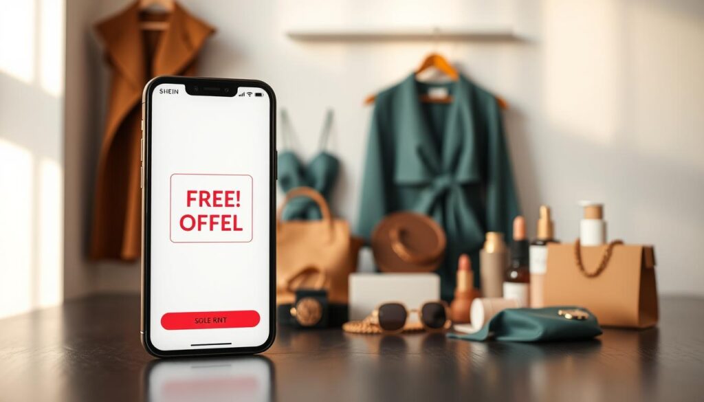 A visually stunning image showcasing a "Free Trial Offer Shein" concept. In the foreground, a crisp, high-resolution close-up of a mobile device displaying the Shein app interface, highlighting the free trial promotion. The middle ground features tastefully arranged fashion items, such as clothing, accessories, and beauty products, all in a cohesive color palette that evokes a sense of premium quality. The background is a softly blurred, minimalist setting with subtle gradients, creating a clean and elegant atmosphere. The lighting is natural and warm, accentuating the product details and textures. The overall composition conveys a sense of simplicity, sophistication, and the allure of the Shein free trial offer.